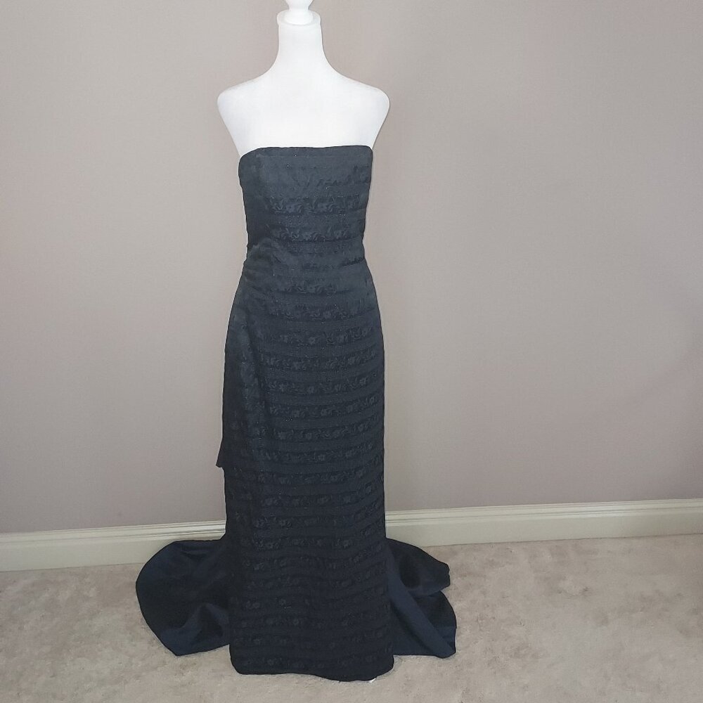 Jessica McClintock Navy Blue Corset Formal Gown with Train Size 12